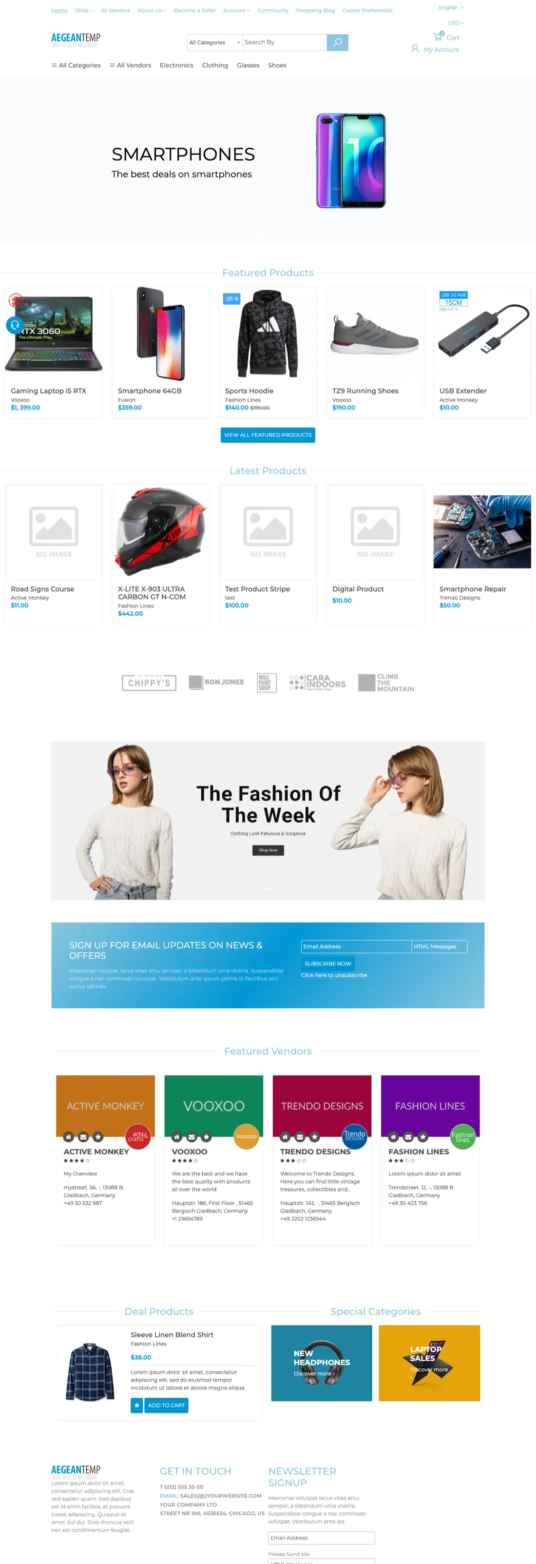 Aegean template storefront home page